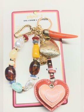 Piper k Pink & Coral Heart Charm Keychain with Gold Accents
